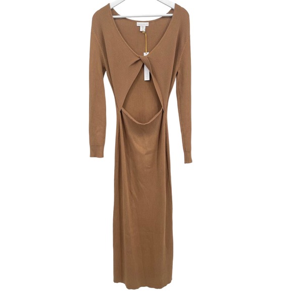 House of Harlow 1960 Long Sleeve Twist Front Ribbed Fitted Midi Dress Size Large - Picture 5 of 12